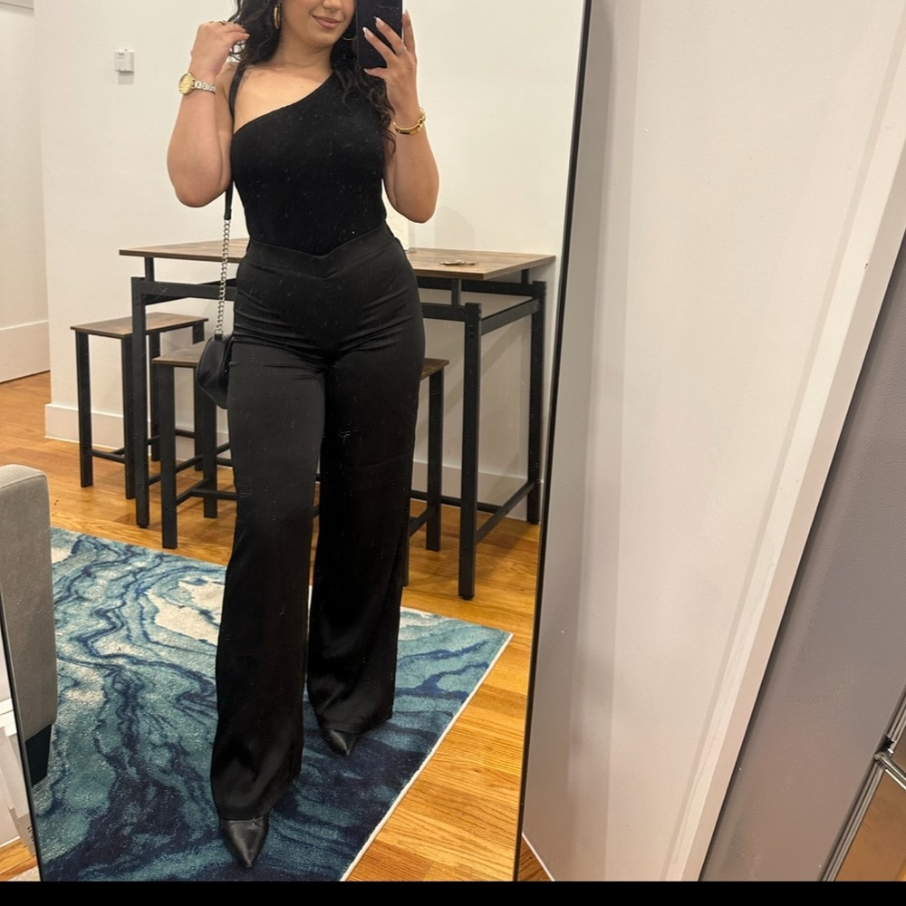 Woman black satin pants